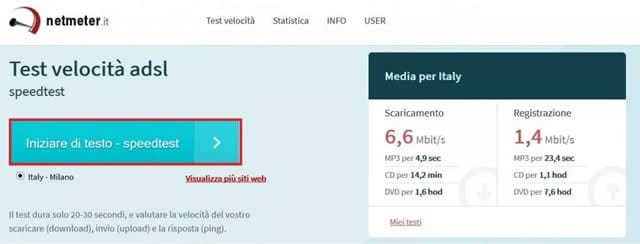 NetMeter misurare velocità fibra