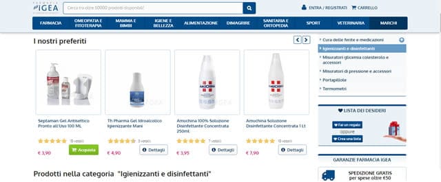Farmacia Igea igienizzanti e disinfettanti