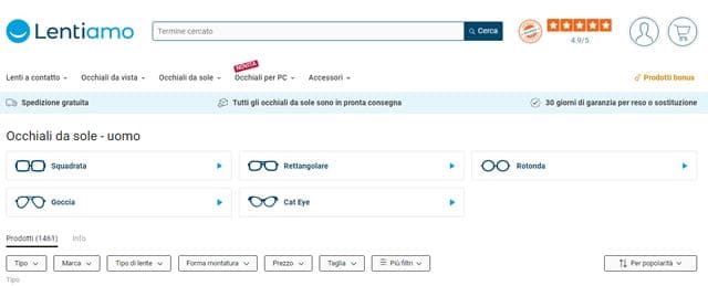 Lentiamo occhiali sole uomo
