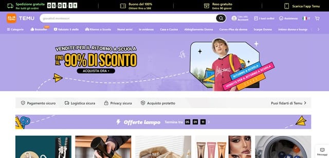 Temu e-commerce cinese