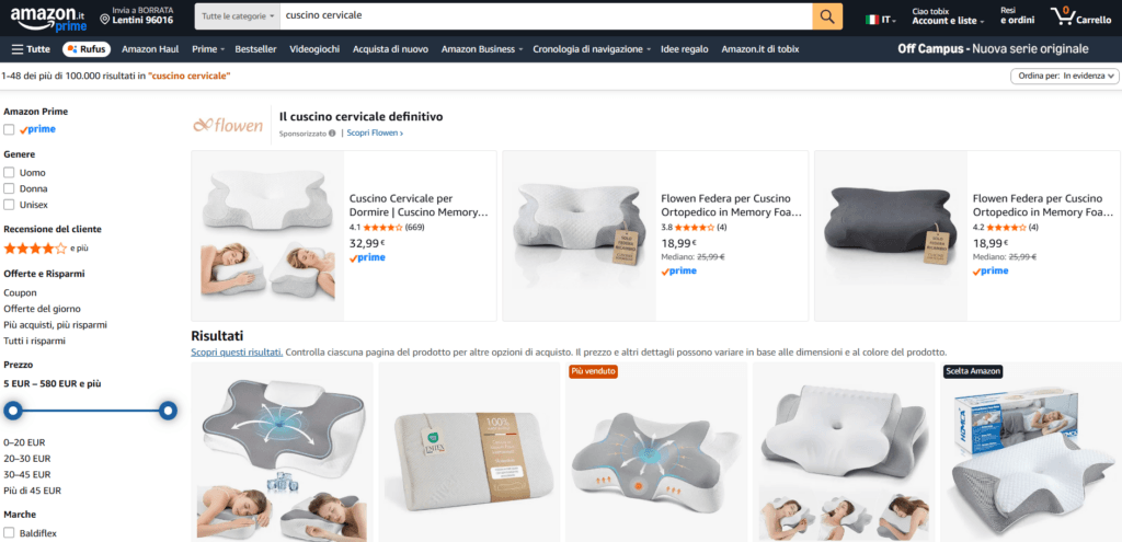 amazon cuscino cervicale