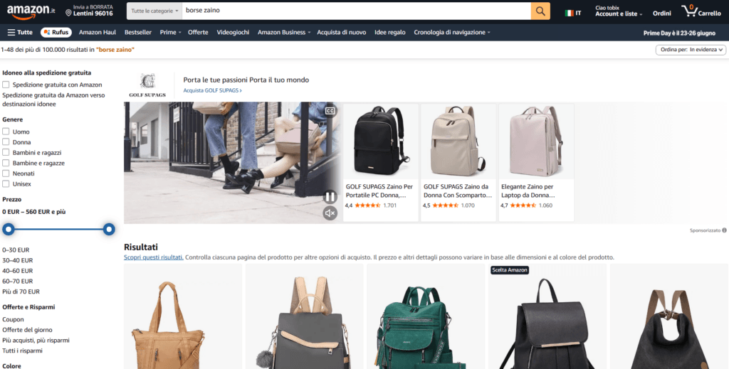 Amazon Borse Zaino