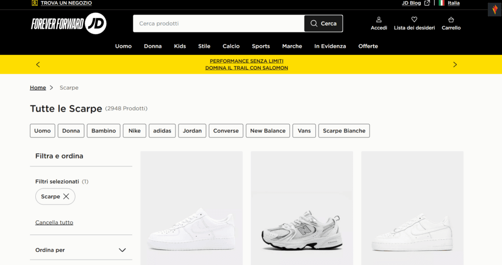 La home page di JD Sports