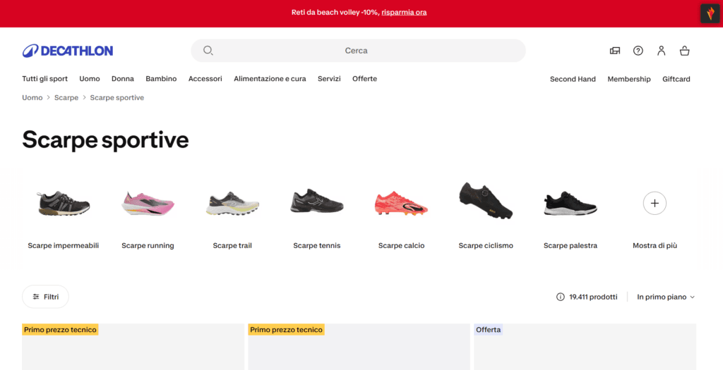 La sezione running di Decathlon