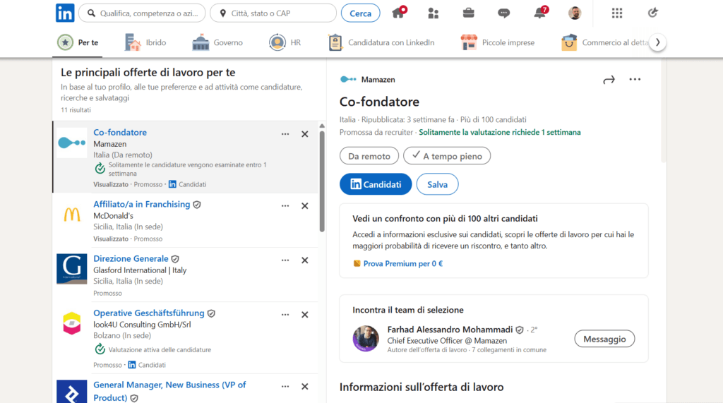 linkedin offerte di lavoro