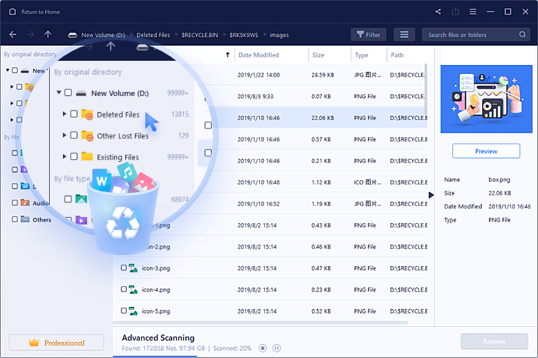 Scansione di un disco con un software di recupero dati