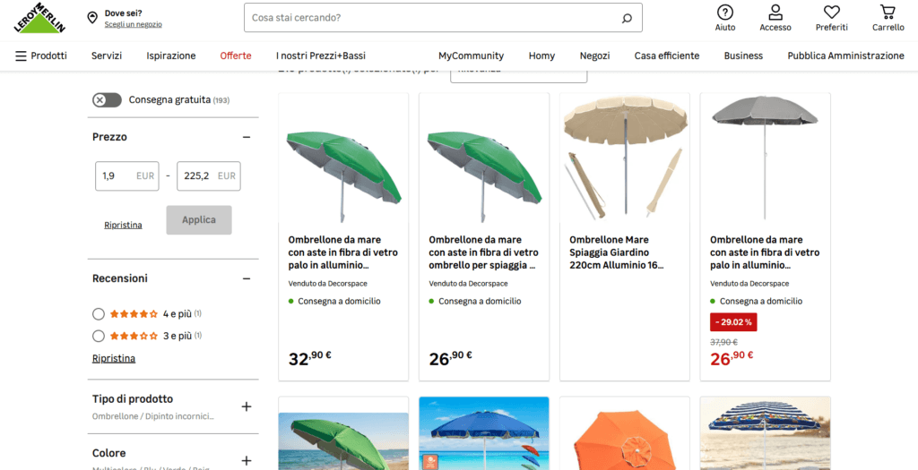 Leroy Merlin ombrellone spiaggia