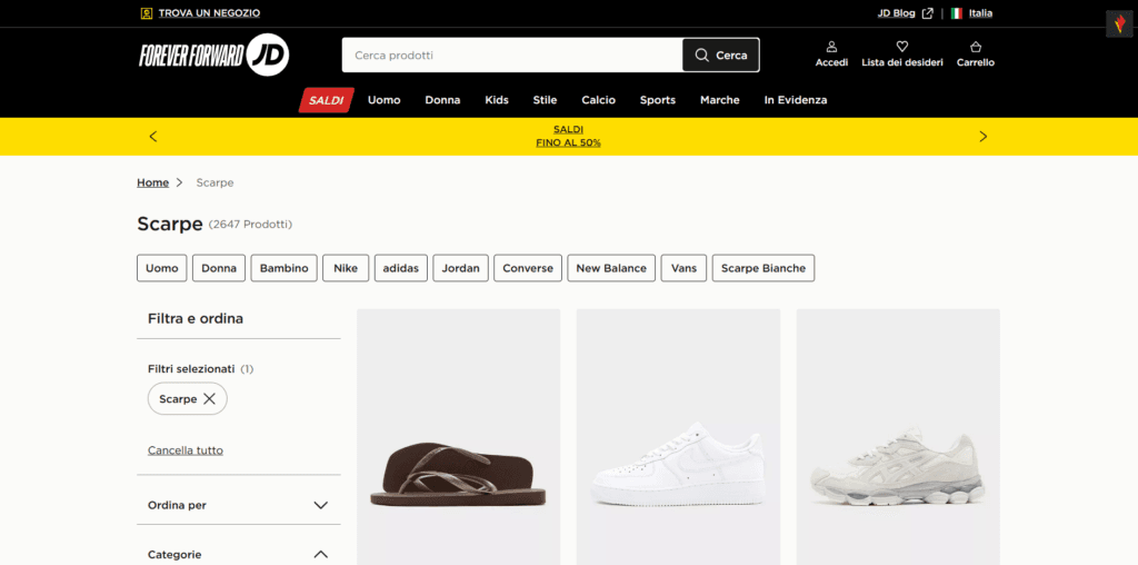 La home page di JD Sports