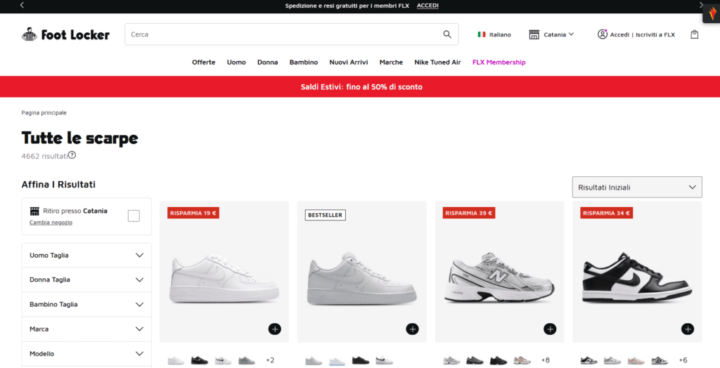 La home page di Foot Locker