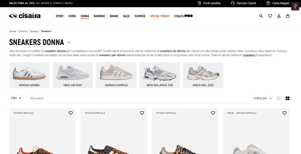 La home page di Cisalfa Sport