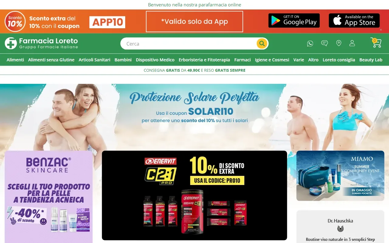 Home page della parafarmacia online Farmacia Loreto