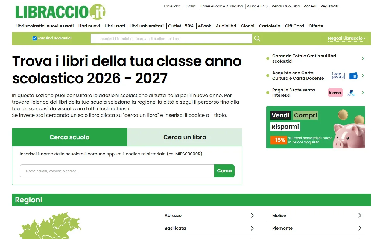 La ricerca delle adozioni scolastiche 2026-2027 su Libraccio, con il confronto fra prezzo del libro nuovo e usato