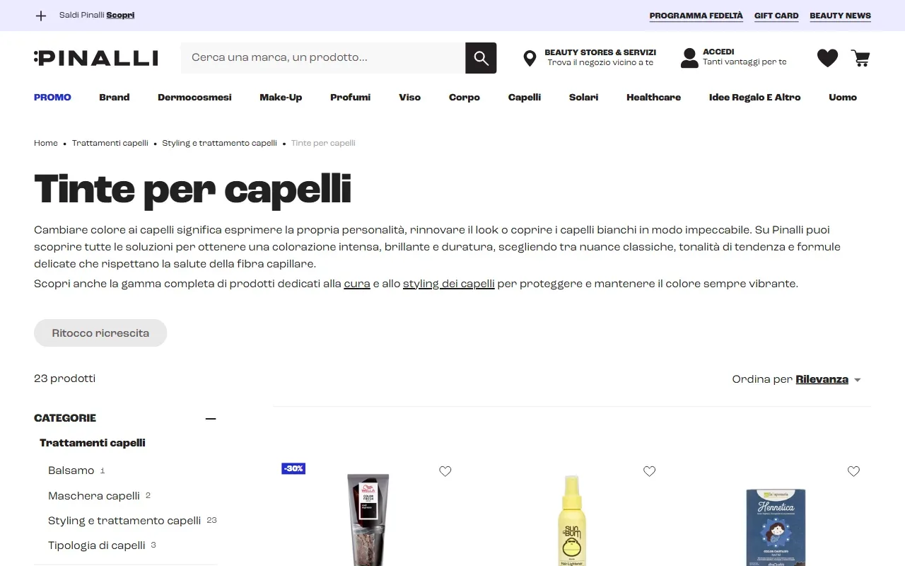 Categoria tinte per capelli del negozio online Pinalli
