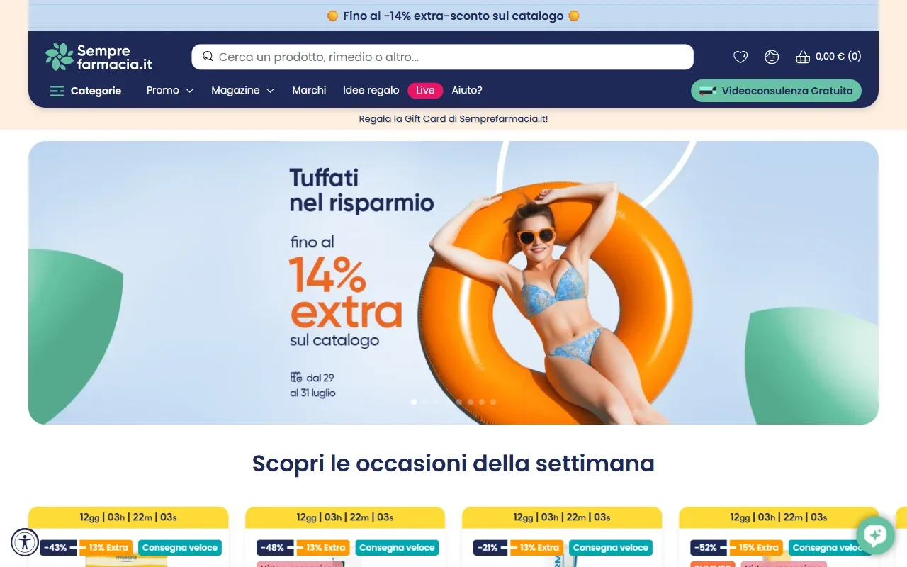 Home page della farmacia online SempreFarmacia