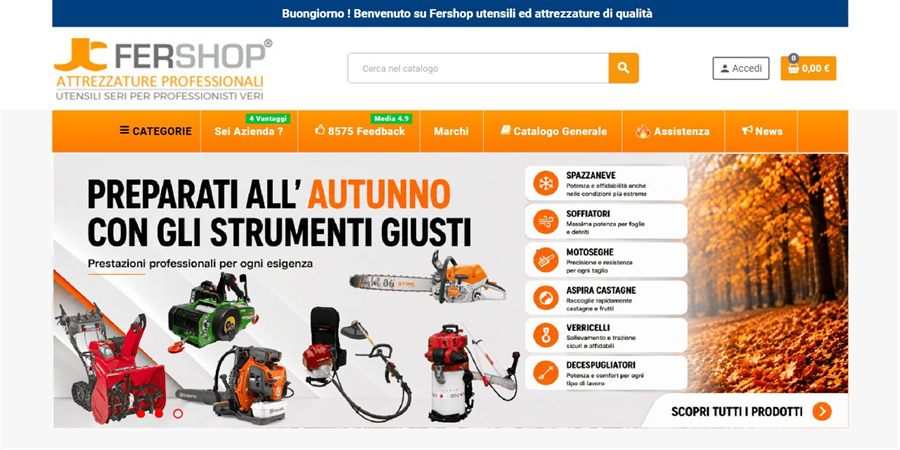 Home page di Fershop, ferramenta online di utensili professionali