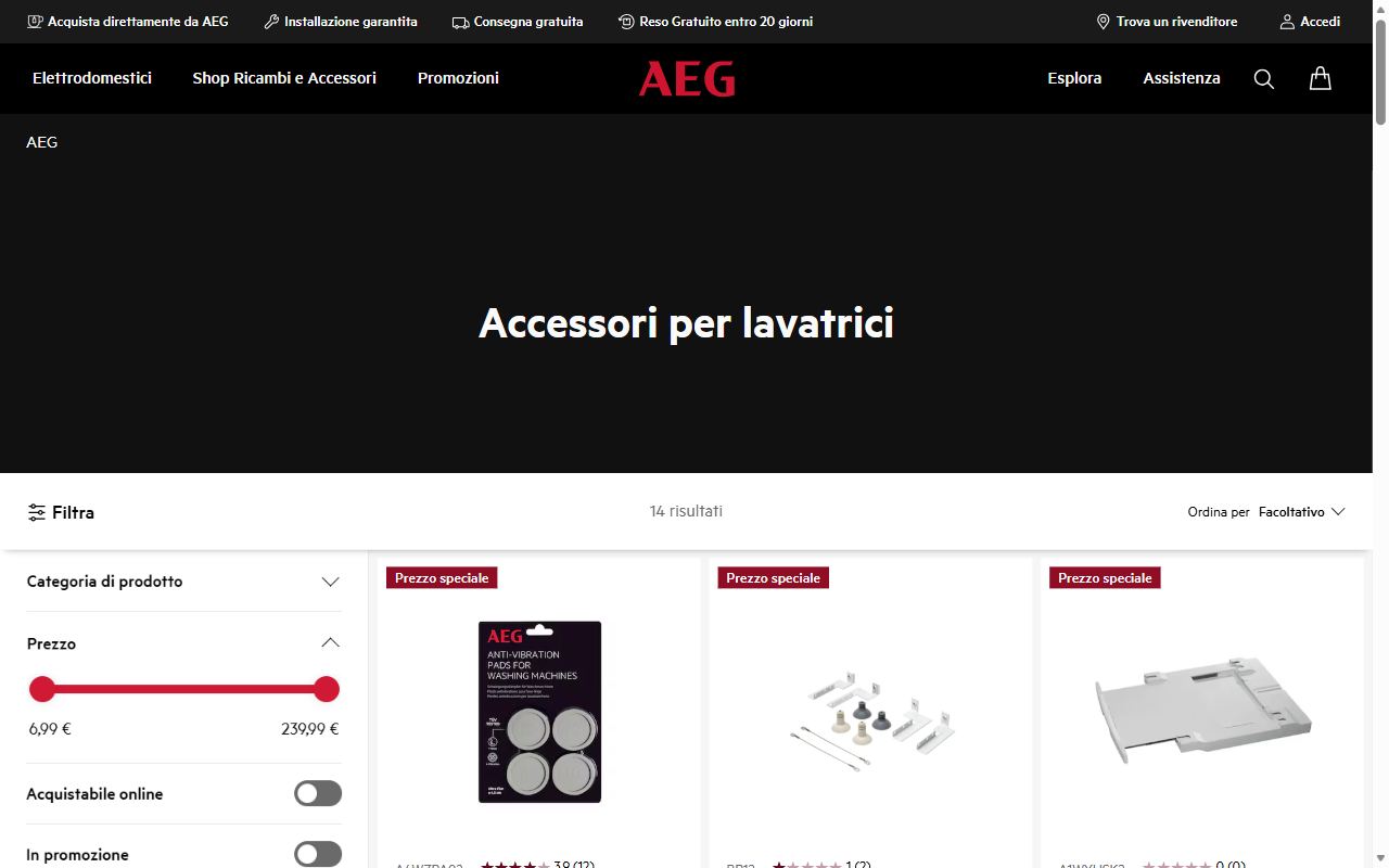 Gli accessori per lavatrici sullo shop AEG, con i piedini antivibrazione e i prodotti Super Care