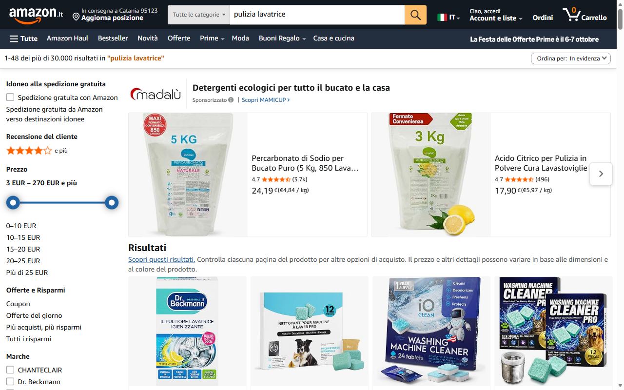 I risultati di Amazon per pulizia lavatrice, con acido citrico, percarbonato e i cura lavatrice di marca