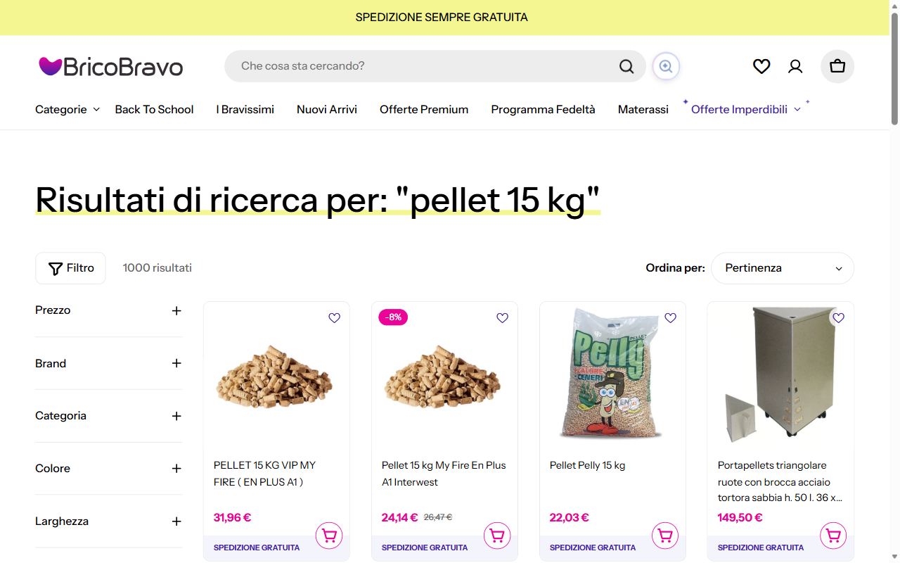 I sacchi di pellet da 15 kg in vendita su BricoBravo con spedizione gratuita