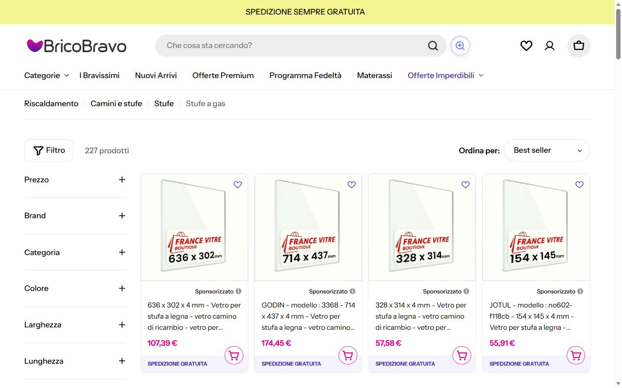 La categoria stufe a gas di BricoBravo con 227 prodotti e i filtri per prezzo, marca e dimensioni