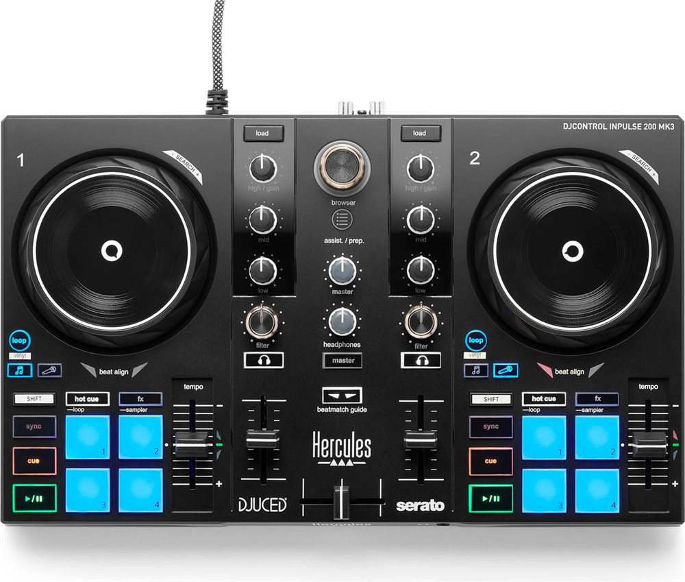 Hercules DJControl Inpulse 200 MK3, consolle DJ per iniziare con jog wheel tattili e guide luminose per il beatmatching