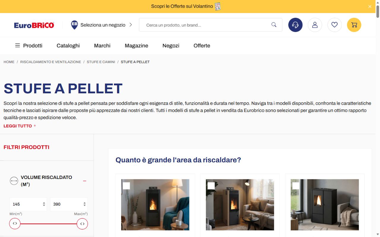 La categoria stufe a pellet di Eurobrico con i filtri per potenza e marca