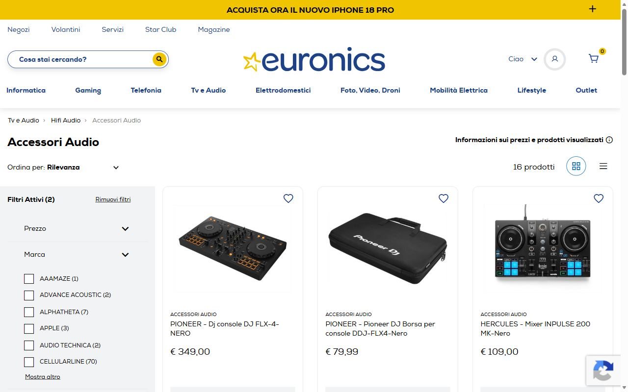 Gli accessori audio di Euronics filtrati per Pioneer e Hercules: DDJ-FLX4 e Inpulse 200