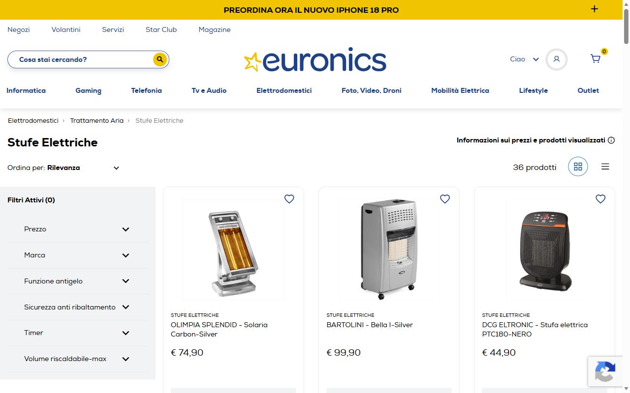La categoria stufe elettriche di Euronics con i modelli in offerta