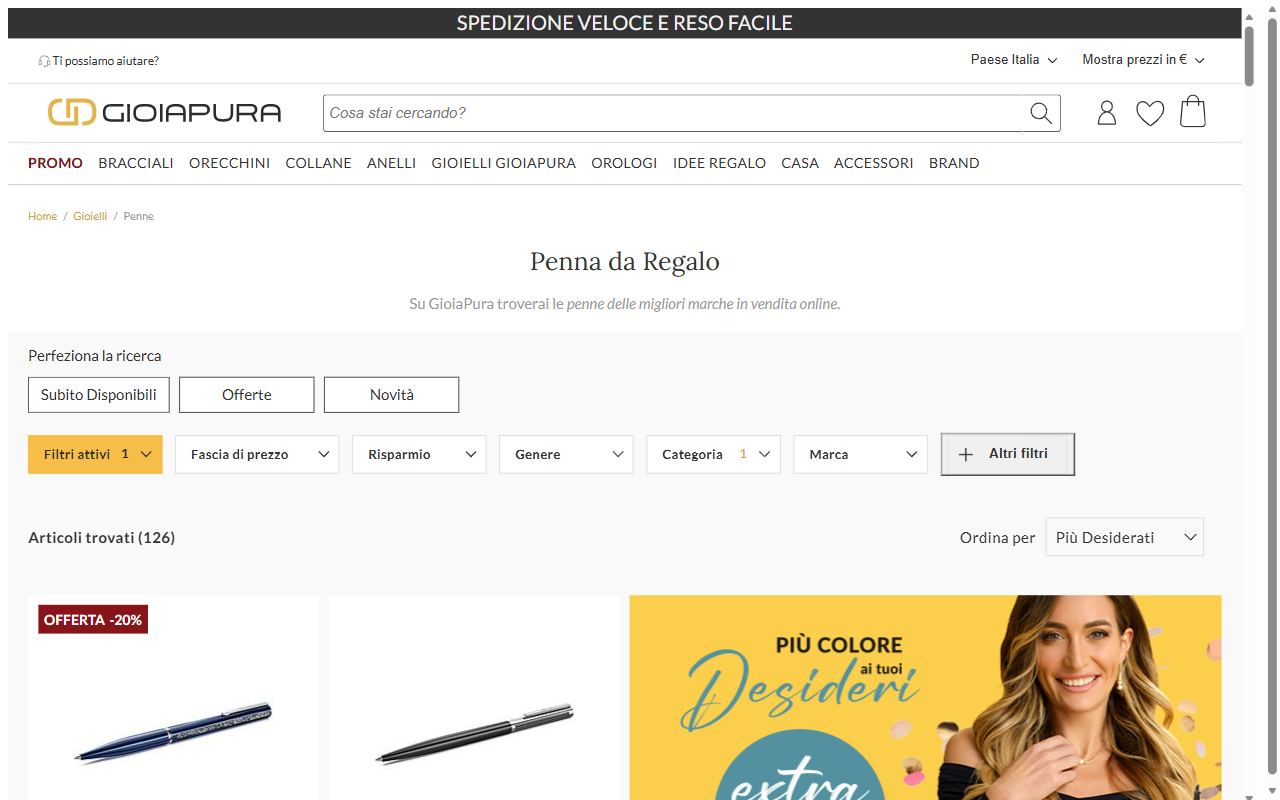 La categoria penne da regalo di GioiaPura con 126 modelli e i filtri per prezzo, marca e disponibilità