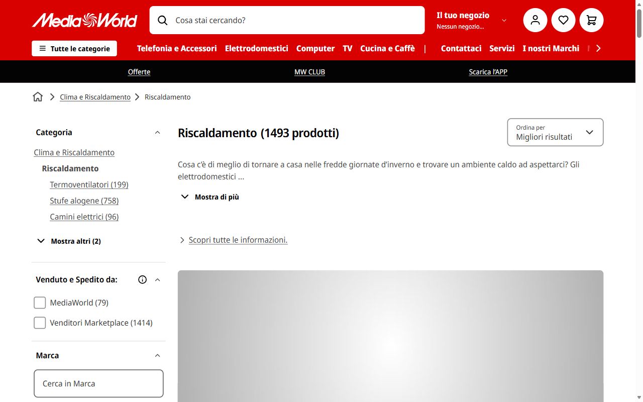 La categoria riscaldamento di MediaWorld con termoventilatori, termoconvettori e radiatori a olio
