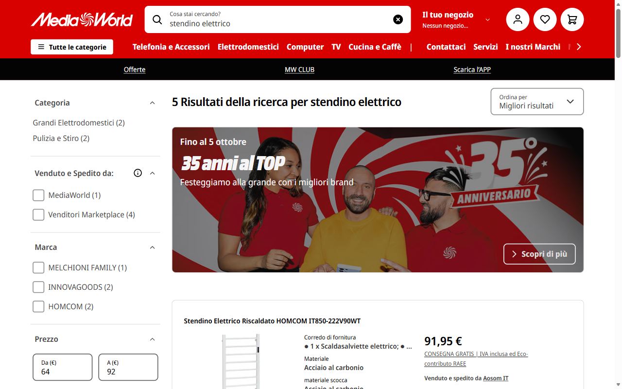 I risultati della ricerca stendino elettrico su MediaWorld