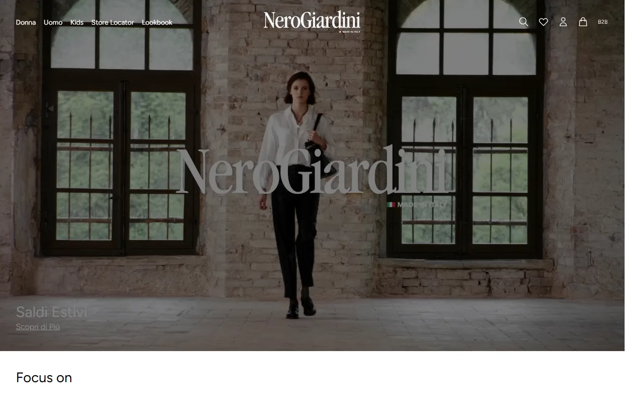 La home page del negozio online di NeroGiardini