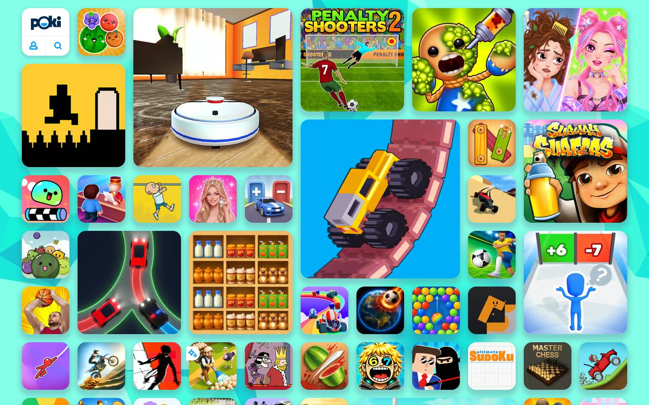 La home di Poki, portale di giochi gratis online