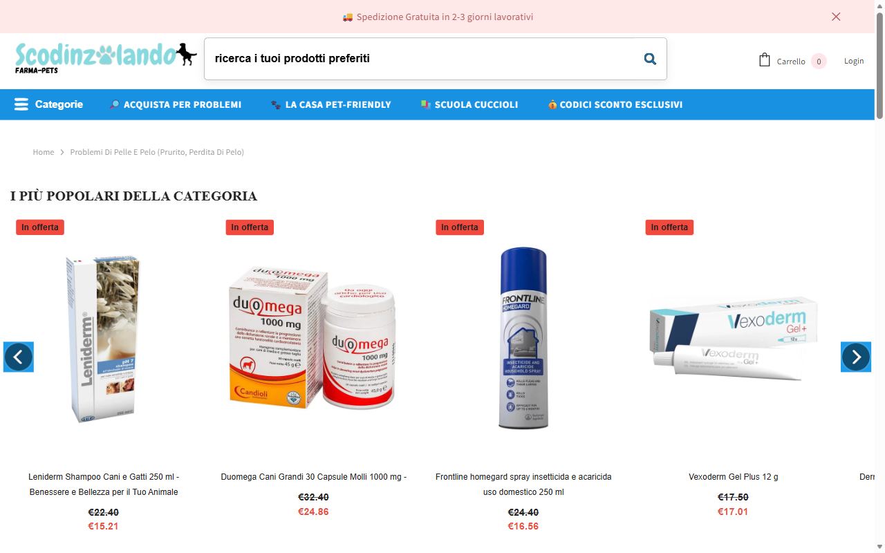 La collezione problemi di pelle e pelo di Scodinzolando con integratori e prodotti per la perdita di pelo