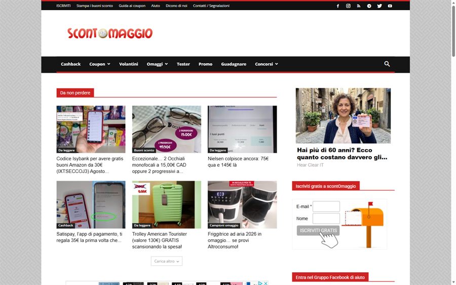 La home di scontOmaggio a settembre 2026, con cashback, buoni sconto e campioni omaggio