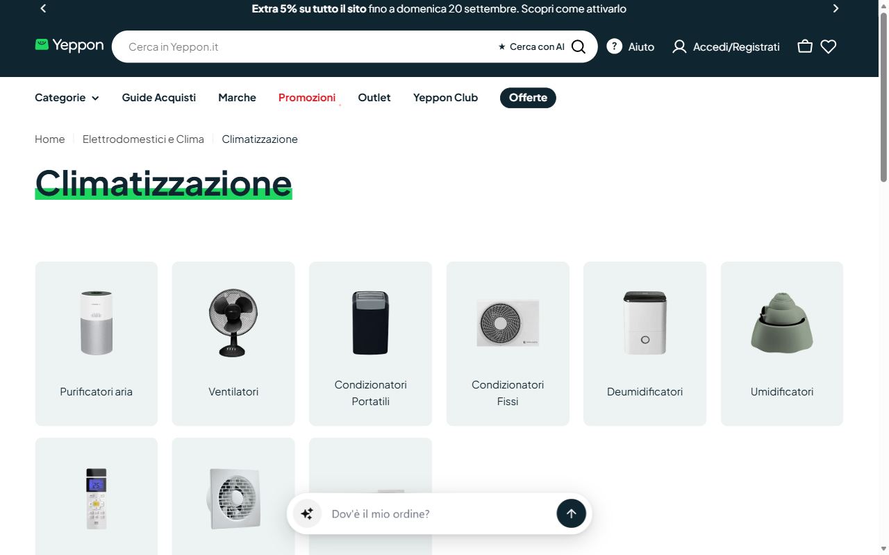 La collezione climatizzatori di Yeppon con i monosplit Haier, Hisense e Samsung, la consegna al piano e il pagamento in rate