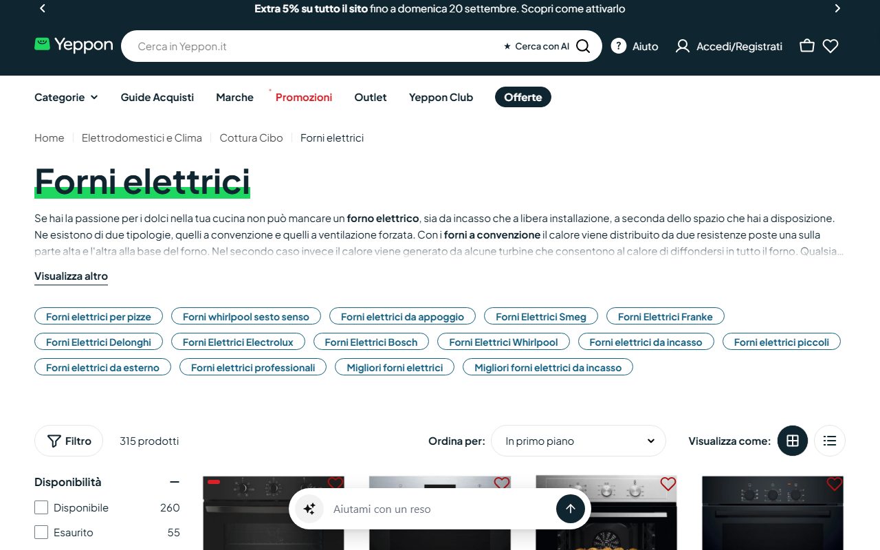 La categoria forni elettrici di Yeppon con i filtri per disponibilità e marca