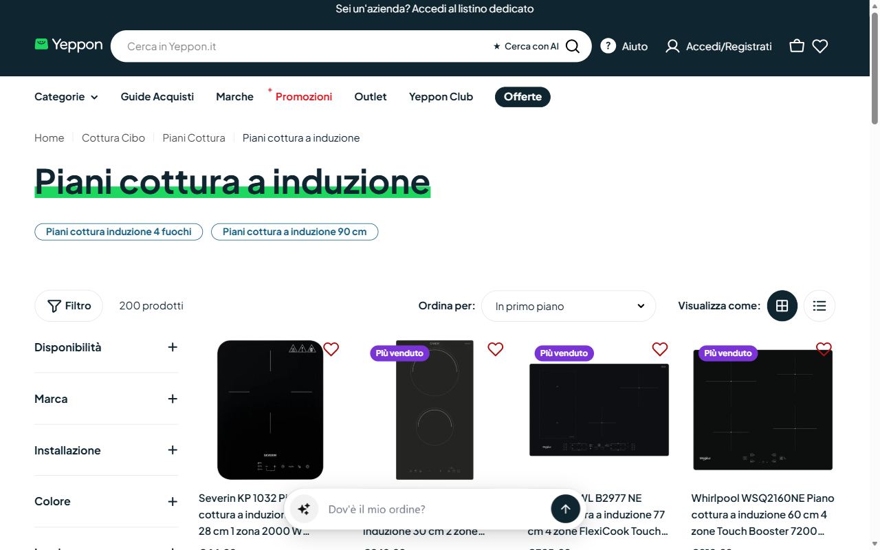 La categoria piani cottura a induzione di Yeppon con 200 prodotti
