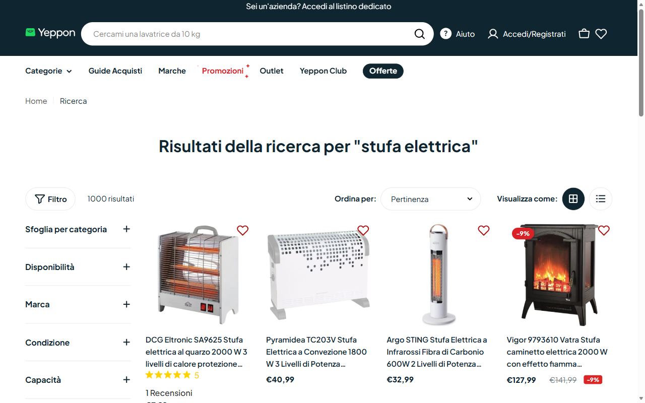 I risultati della ricerca stufa elettrica su Yeppon con stufe al quarzo, convettori, carbonio e caminetti elettrici