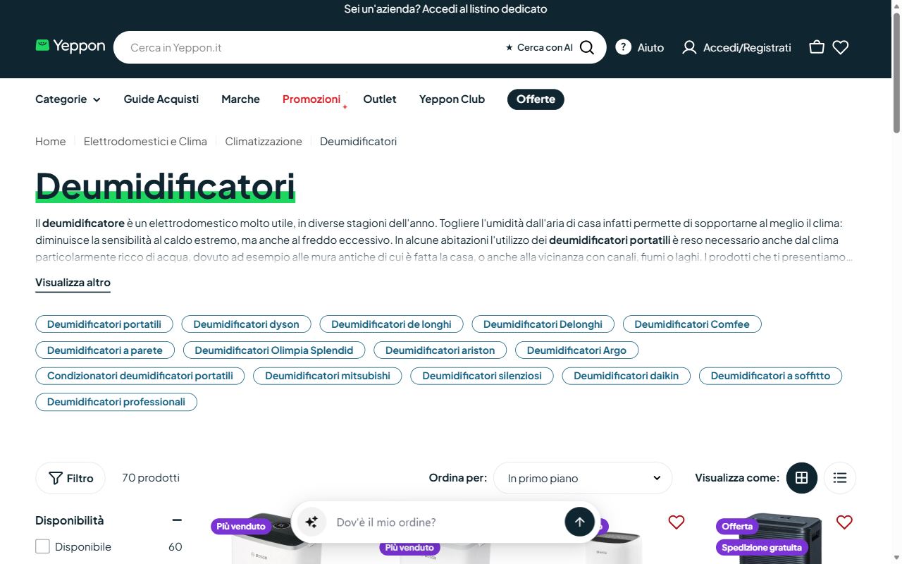 La collezione deumidificatori portatili di Yeppon con i prezzi scontati