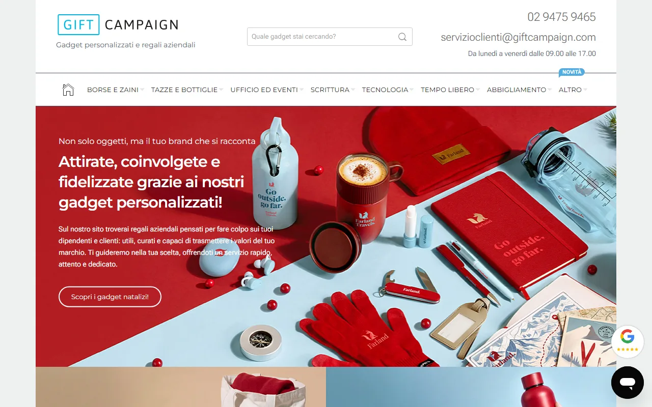 Gift Campaign - gadget personalizzati La home di Gift Campaign, gadget personalizzati e regali aziendali con il catalogo diviso per categorie