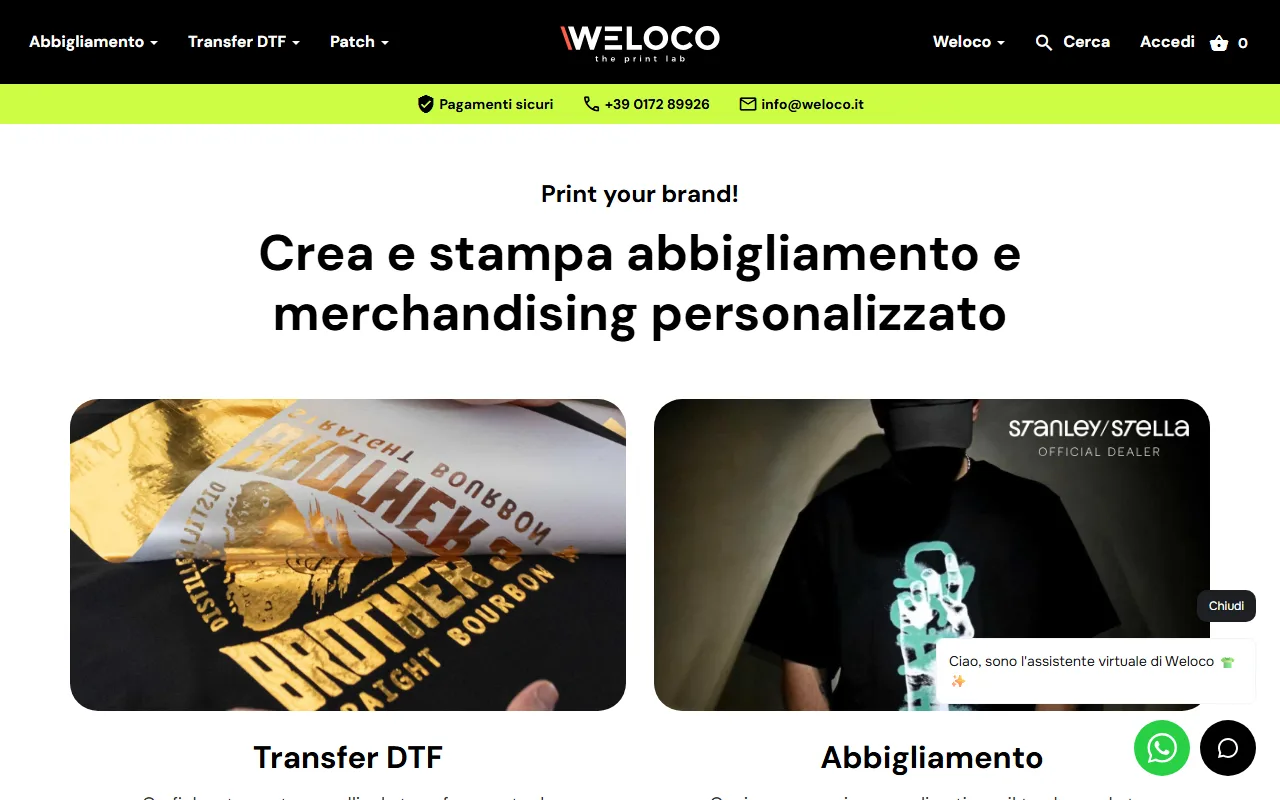 Weloco, laboratorio di stampa di magliette e abbigliamento personalizzato con tecnologia DTI