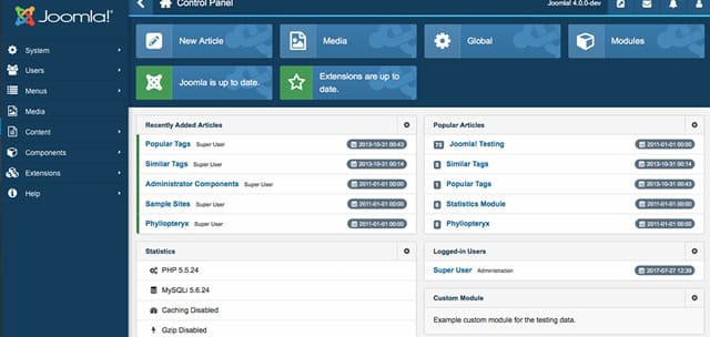 Joomla dashboard