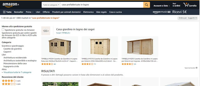 Amazon casette in legno prefabbricate
