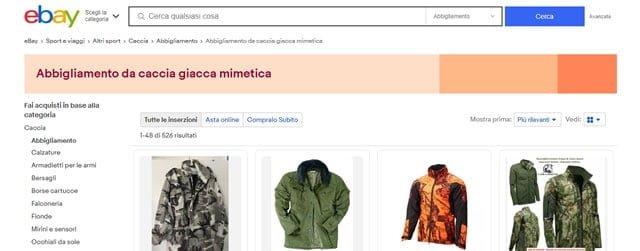 eBay Abbigliamento mimetico