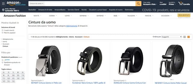 Amazon Amazon cinture uomo e donna