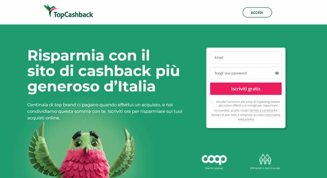 TopCashback Homepage TopCashback sito di cashback