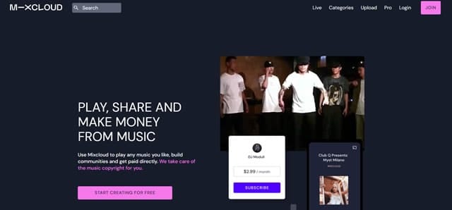 Mixcloud piattaforma streaming auio