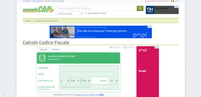 Non Solo Cap Non Solo Cap Codice Fiscale Online