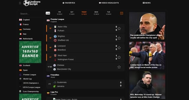 Live Score Scripts PHP Live Score Scripts PHP Sito Di Risultati In Diretta