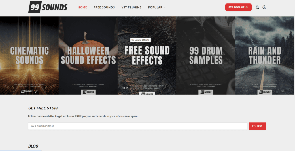 Catalogo dei sample pack gratuiti di 99Sounds